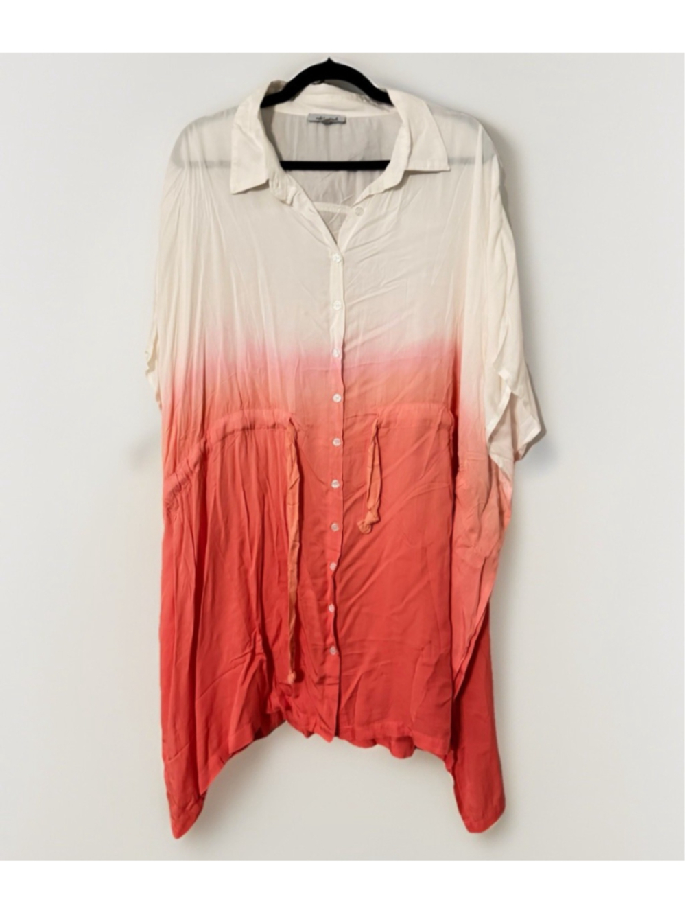 Women's Ombre Button-Front Tunic Top - Cream to Coral